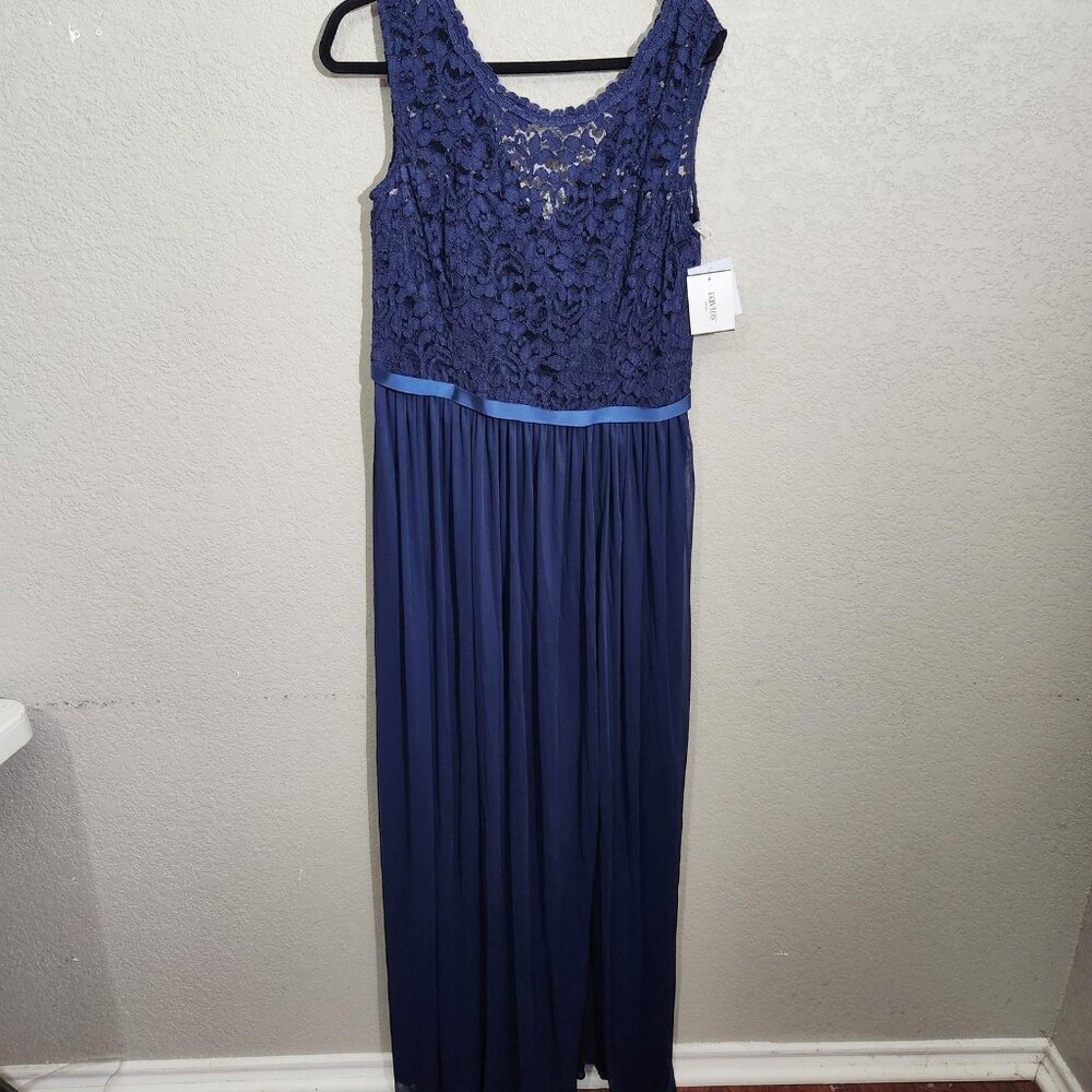 David's Bridal Dress Womens 14 Marine Blue Long Lace Mesh Bridesmaid Gown